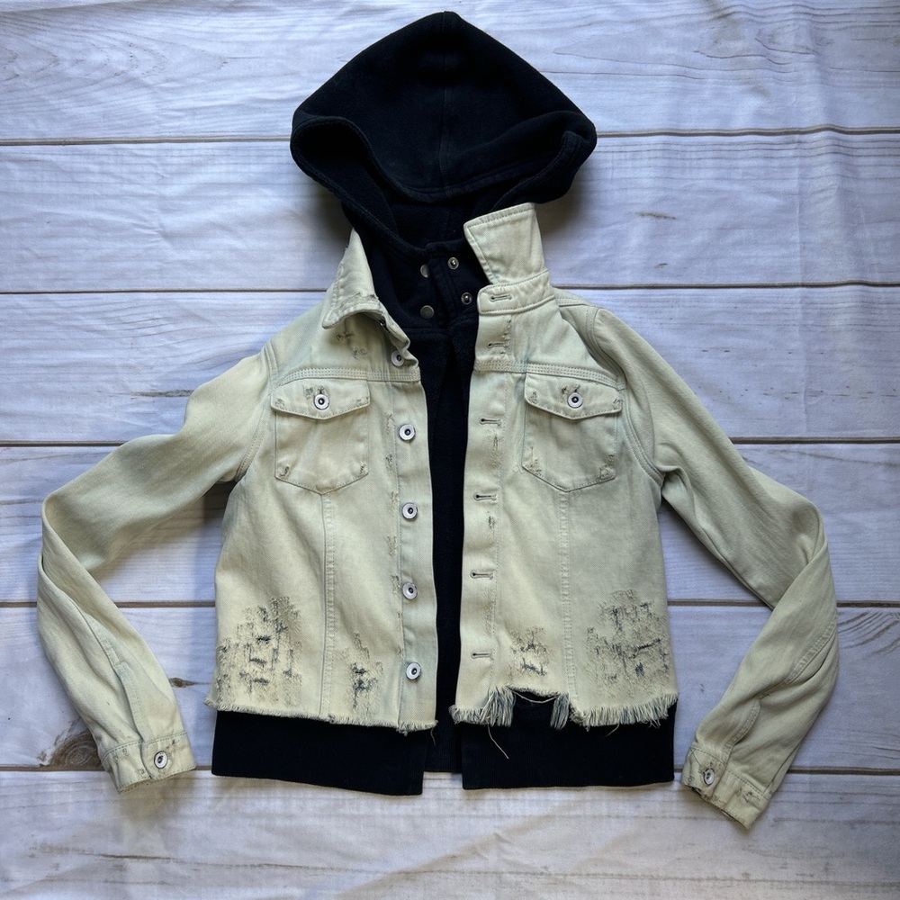 Free People Cream Jean Jacket with Navy Hoodie